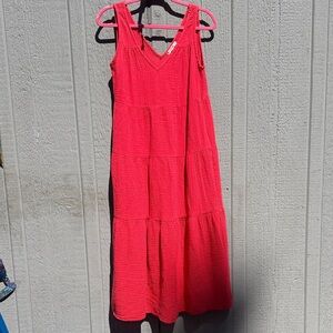 Marine Layer Sleeveless Pink V-Neck Tiered Maxi Dress